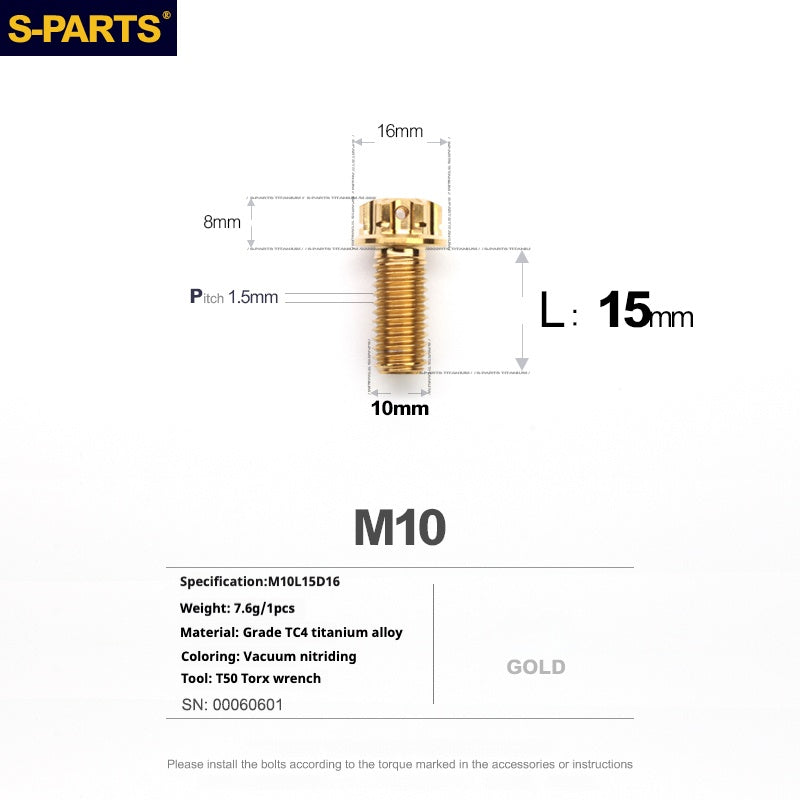 SPARTS Golden A3 Series M10 L12-120mm Titanium Screws Motorcycle Auto