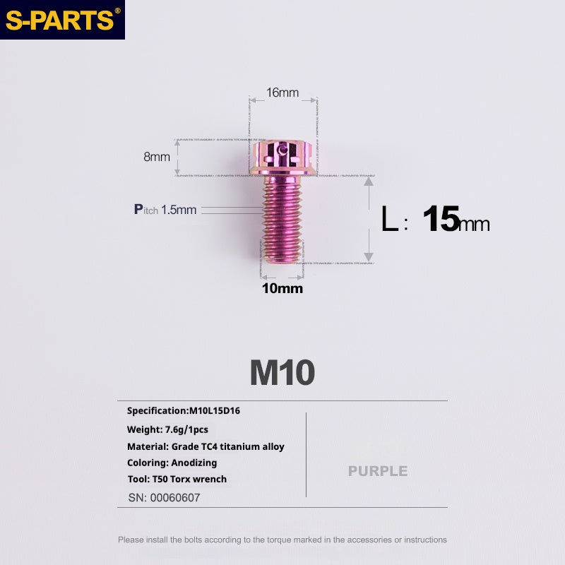 SPARTS Purple A3 Series M10 L12-120mm Titanium Screws Motorcycle Auto