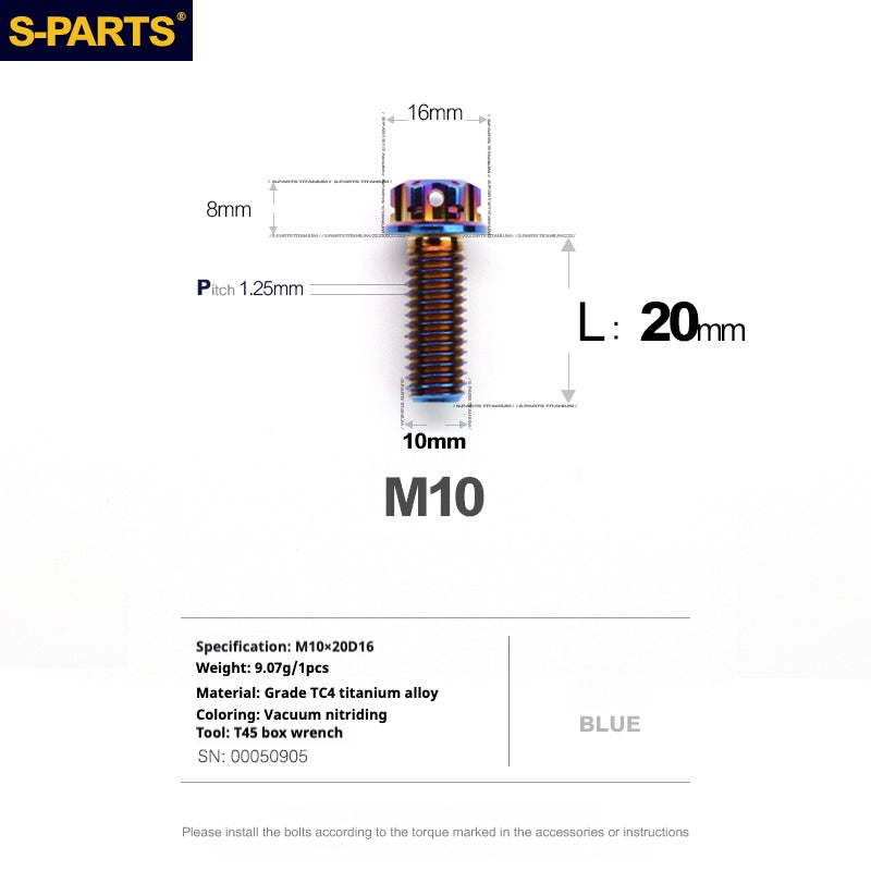 SPARTS Blue A3 Series M10 L12-120mm Titanium Screws Motorcycle Auto