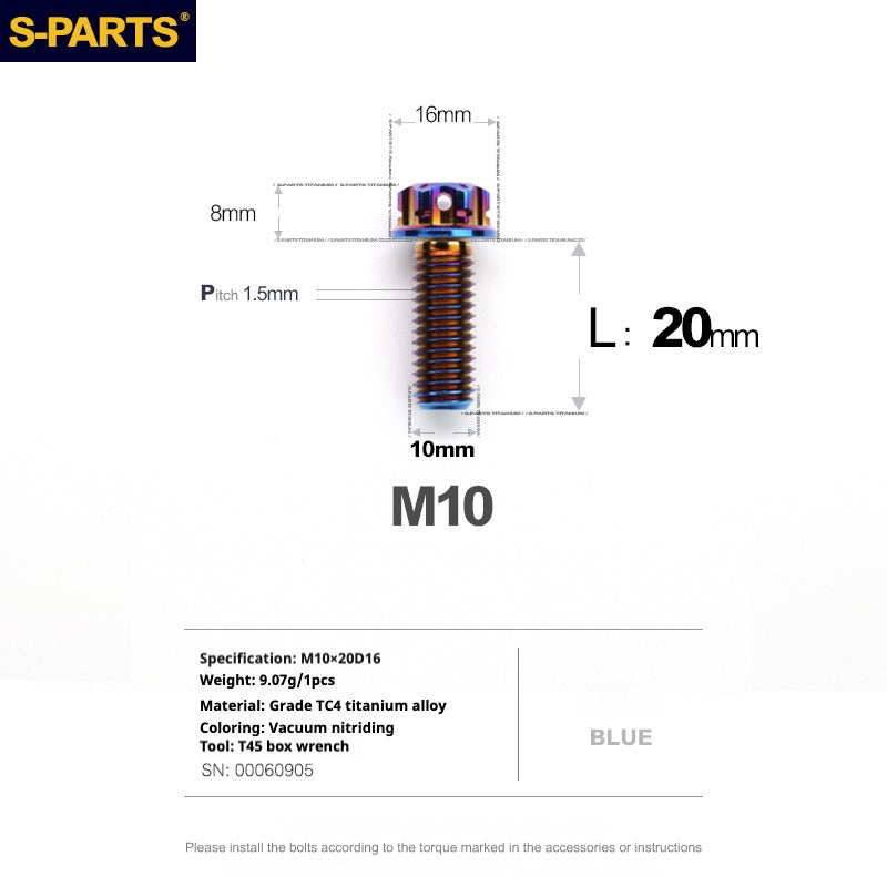 SPARTS Blue A3 Series M10 L12-120mm Titanium Screws Motorcycle Auto