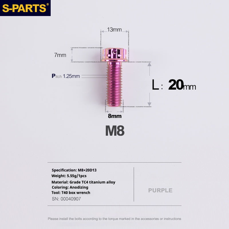 SPARTS A3 Series M8 L10-120mm Purple Titanium Screws Motorcycle Auto