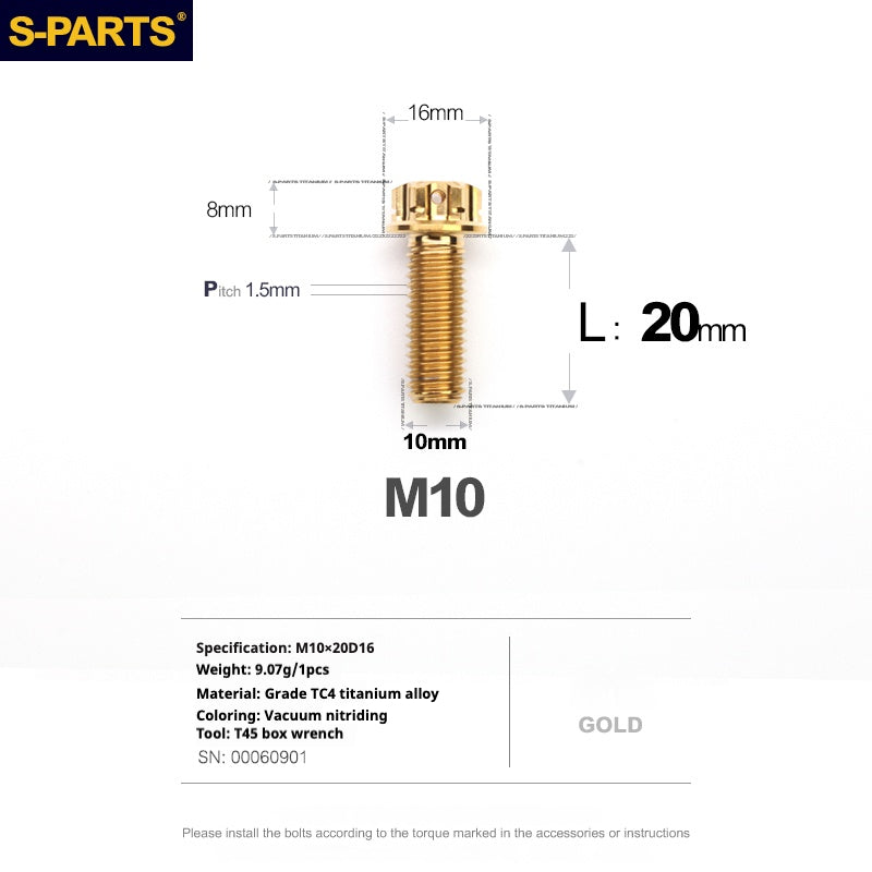 SPARTS Golden A3 Series M10 L12-120mm Titanium Screws Motorcycle Auto