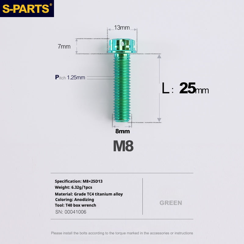 SPARTS A3 Series M8 L10-120mm Green Titanium Screws Motorcycle Auto