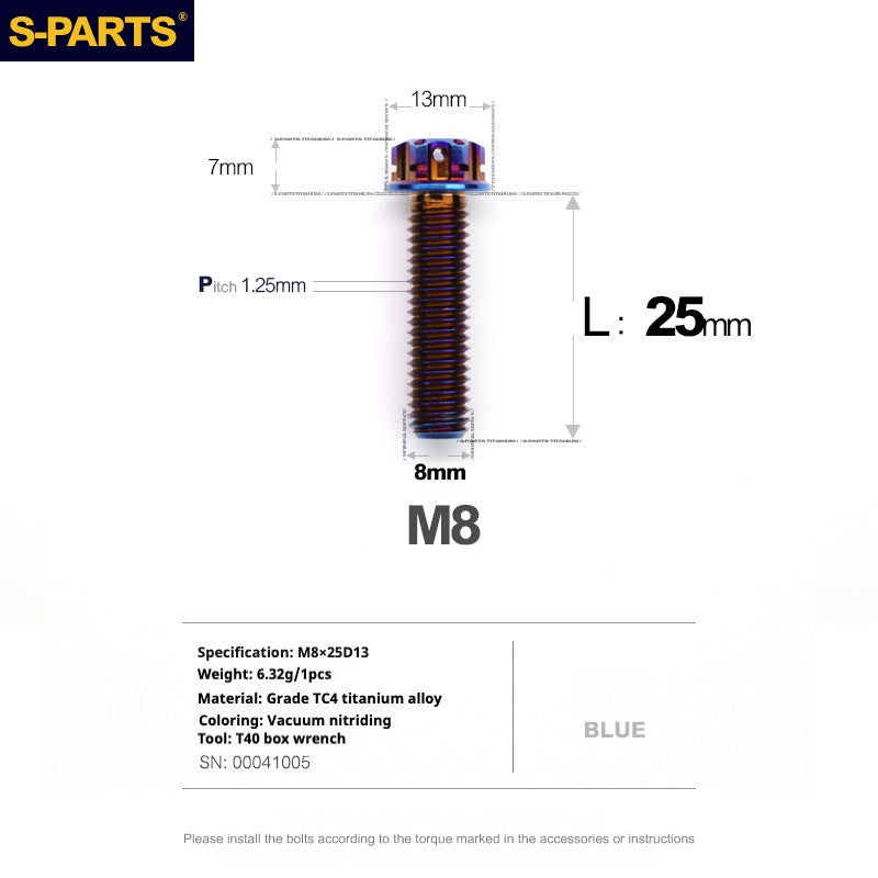 SPARTS A3 Series M8 L10-120mm Blue Titanium Screws Motorcycle Auto