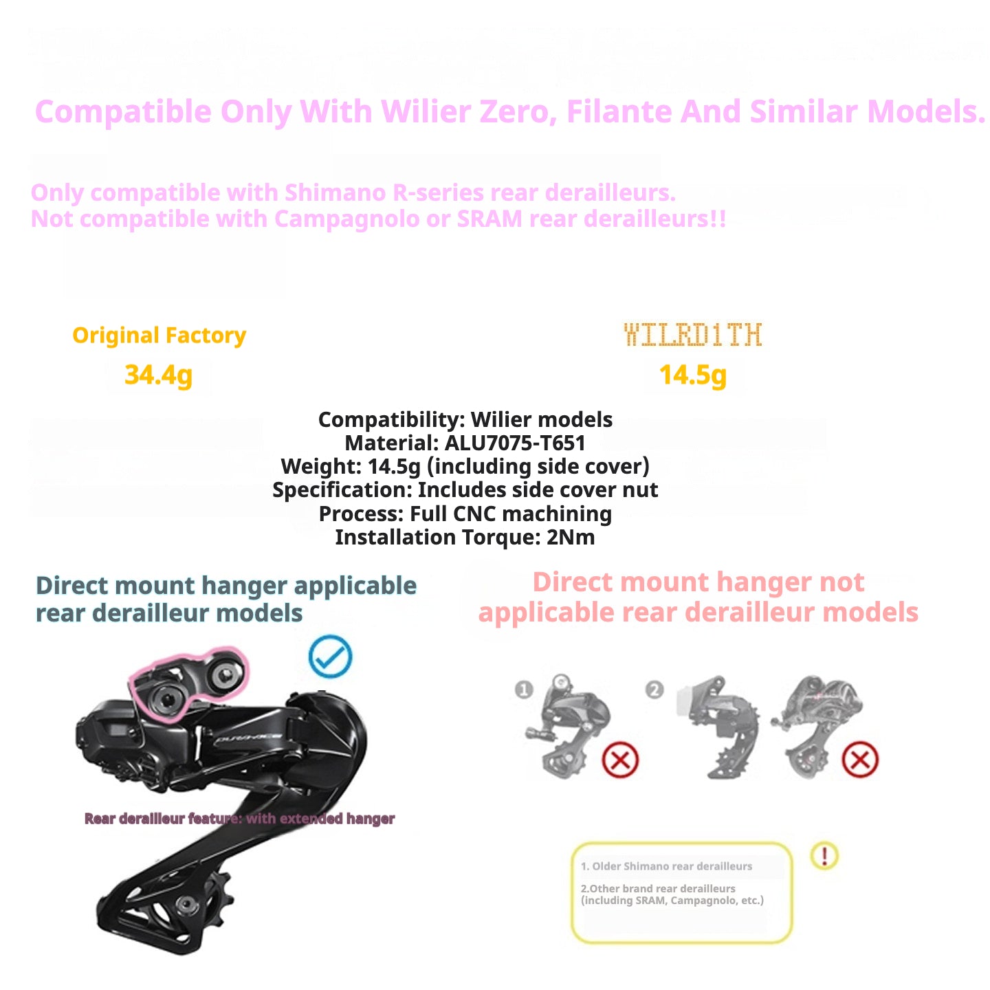 Ultra-Light Wilier Direct Mount Derailleur Hanger | Shimano R