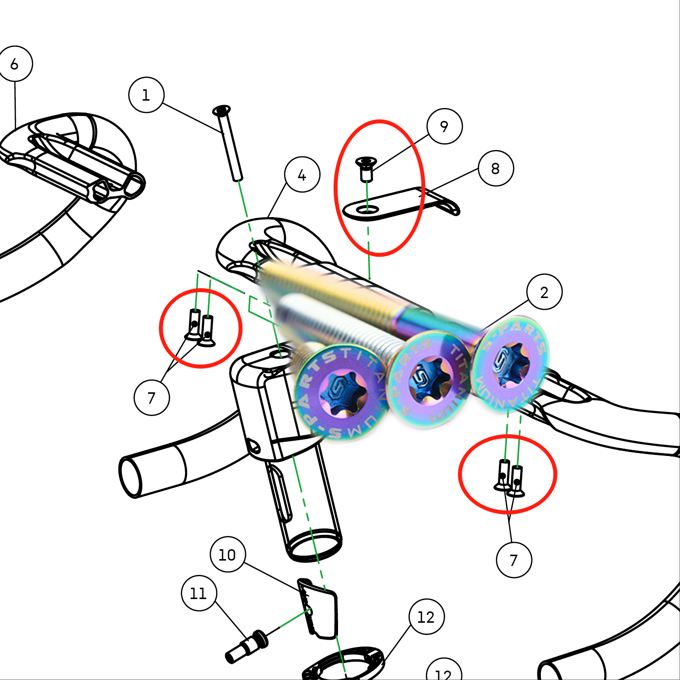 Compatible with Canyon Aeroad CFR/CF SLX – Full Titanium Bolt Upgrade Kit-Handlebar, Stem, Seatpost, Saddle, Derailleur