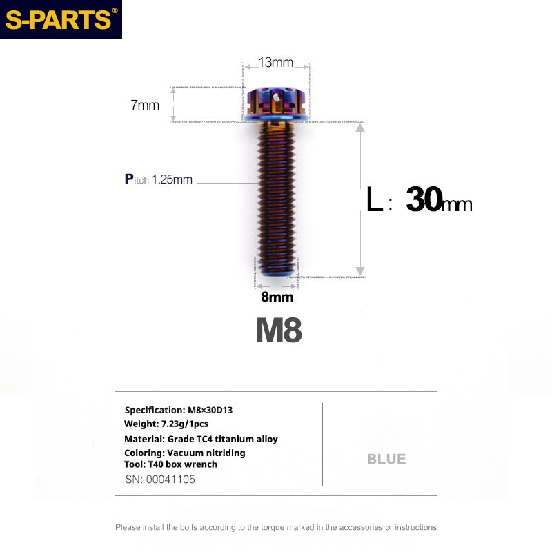 SPARTS A3 Series M8 L10-120mm Blue Titanium Screws Motorcycle Auto