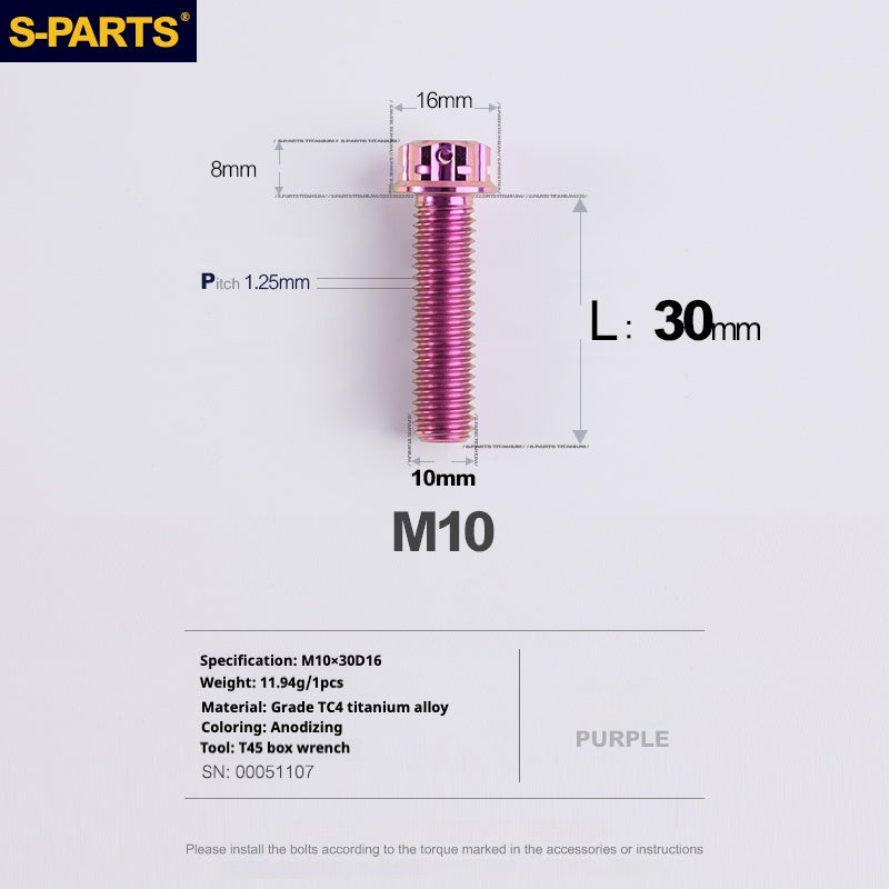 SPARTS Purple A3 Series M10 L12-120mm Titanium Screws Motorcycle Auto