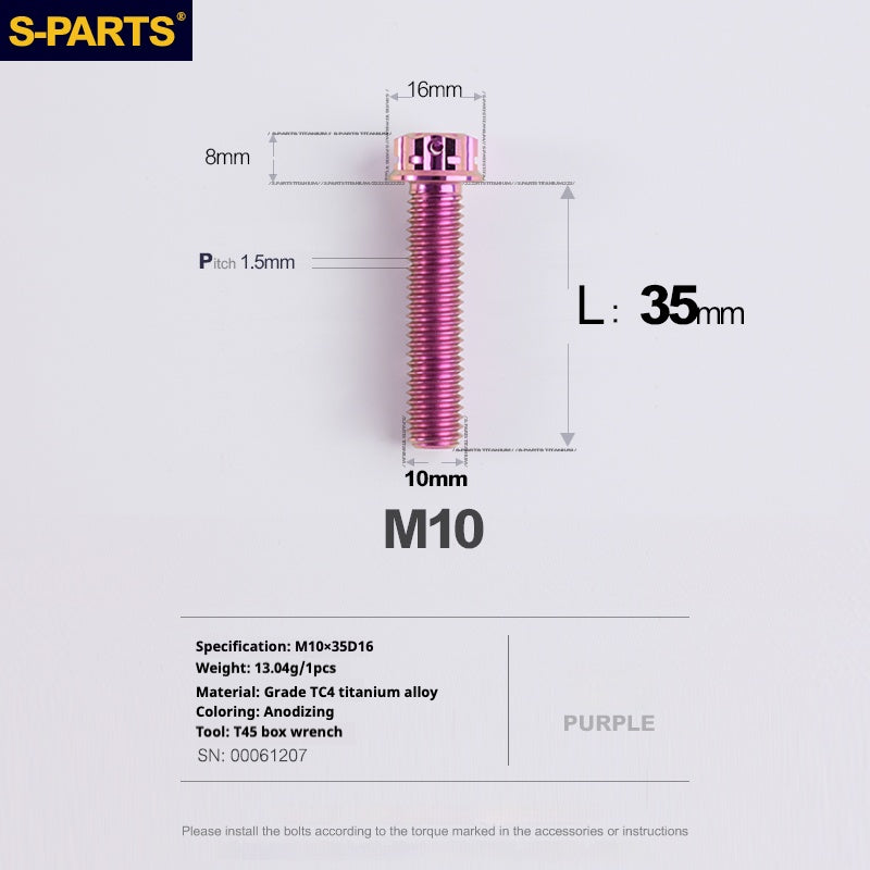 SPARTS Purple A3 Series M10 L12-120mm Titanium Screws Motorcycle Auto