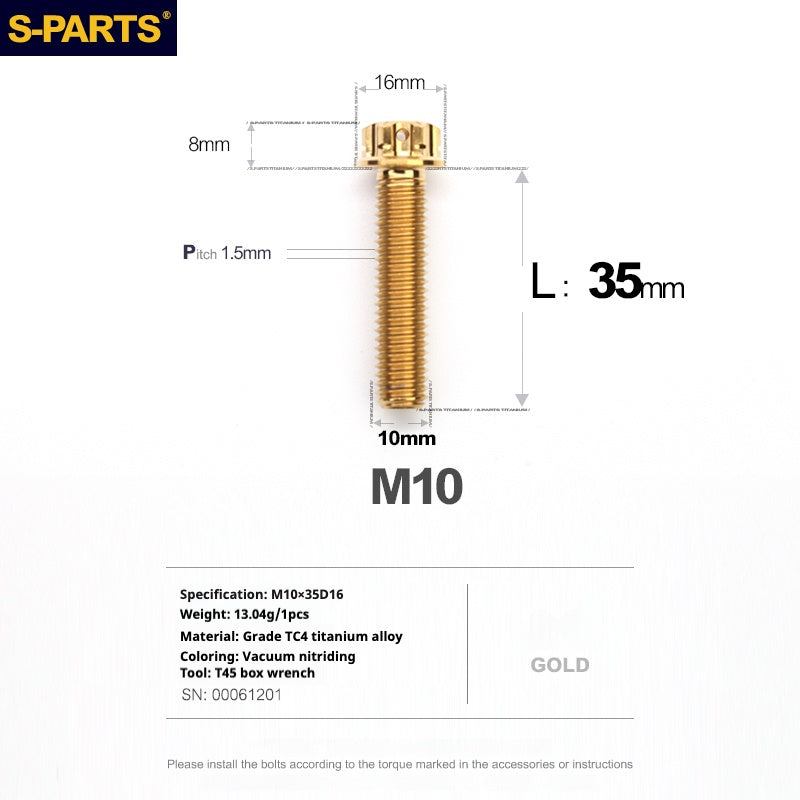 SPARTS Golden A3 Series M10 L12-120mm Titanium Screws Motorcycle Auto