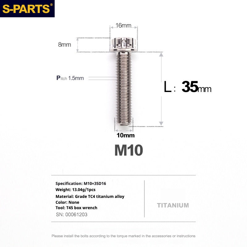 SPARTS Titanium Color A3 Series M10 L12-120mm Titanium Screws Motorcycle Auto