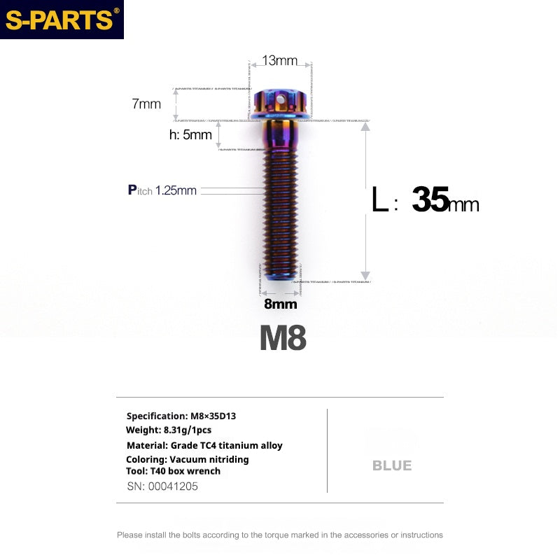 SPARTS A3 Series M8 L10-120mm Blue Titanium Screws Motorcycle Auto