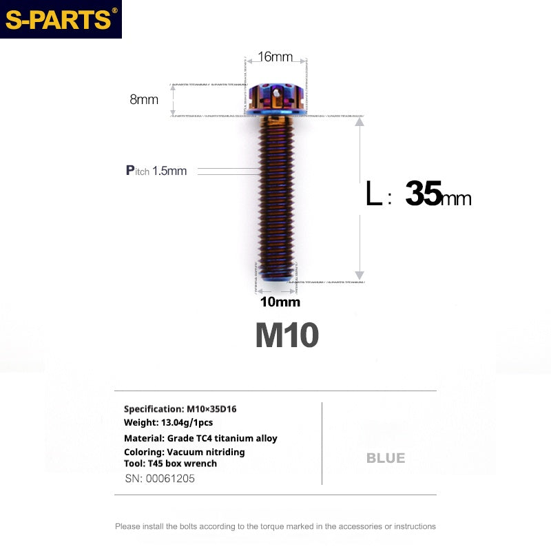 SPARTS Blue A3 Series M10 L12-120mm Titanium Screws Motorcycle Auto