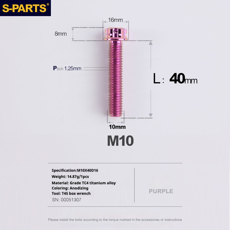 SPARTS Purple A3 Series M10 L12-120mm Titanium Screws Motorcycle Auto