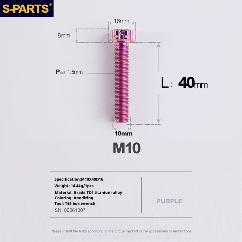 SPARTS Purple A3 Series M10 L12-120mm Titanium Screws Motorcycle Auto