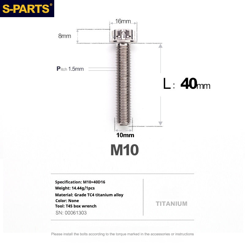 SPARTS Titanium Color A3 Series M10 L12-120mm Titanium Screws Motorcycle Auto