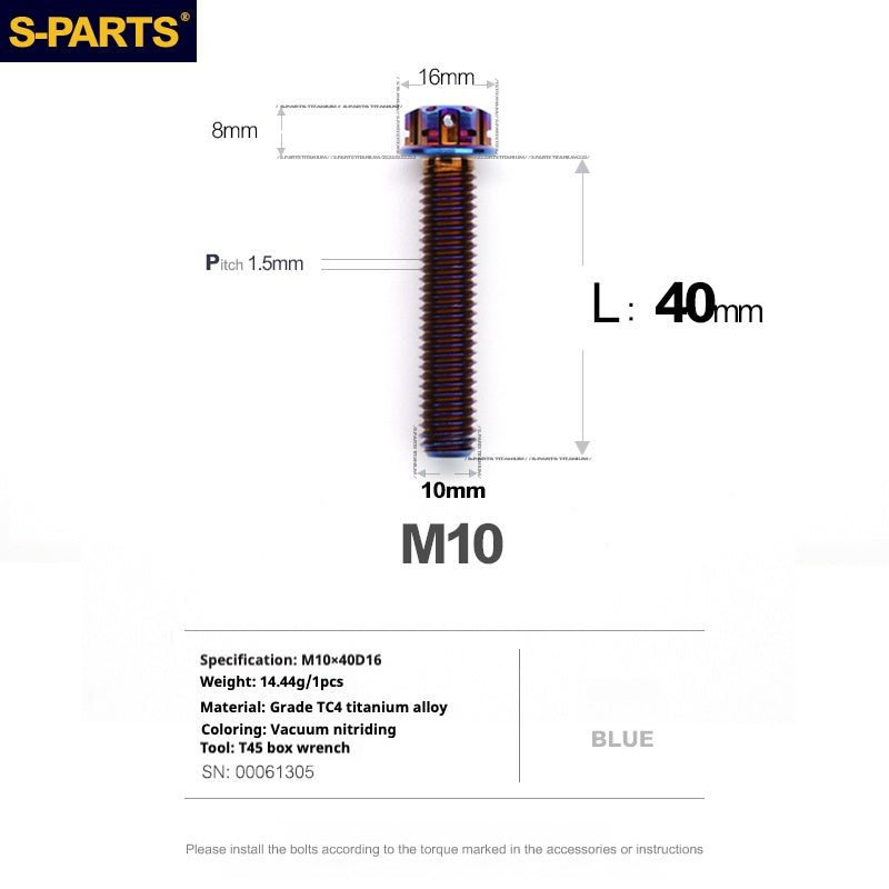 SPARTS Blue A3 Series M10 L12-120mm Titanium Screws Motorcycle Auto