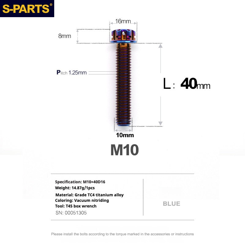 SPARTS Blue A3 Series M10 L12-120mm Titanium Screws Motorcycle Auto