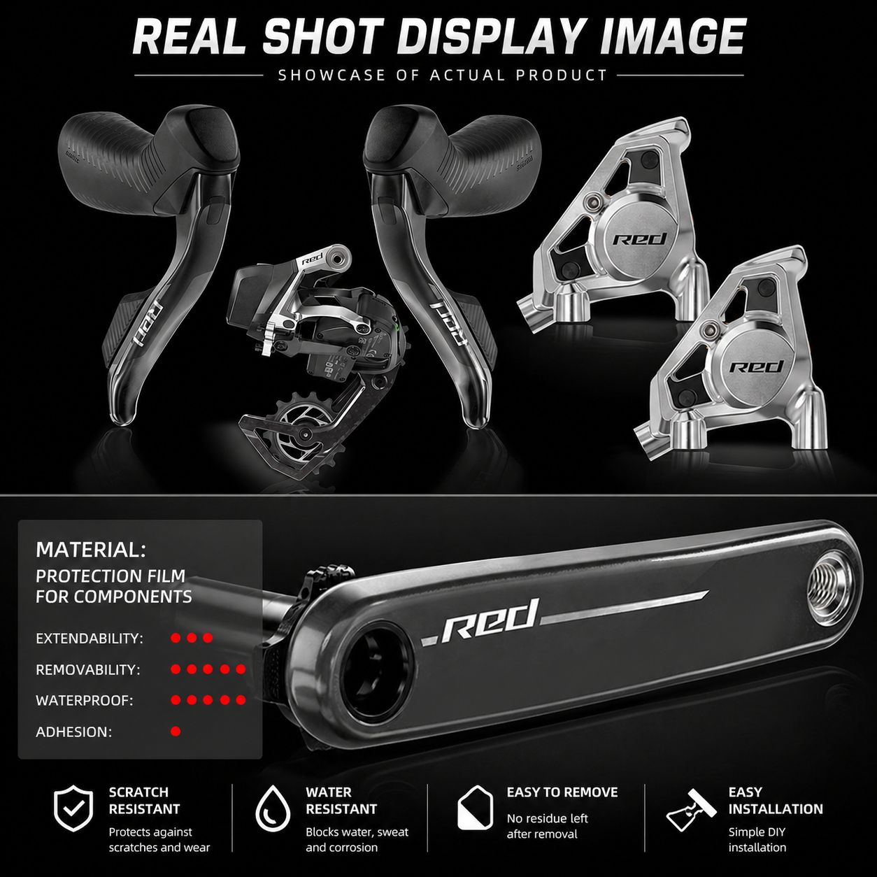 SRAM RED AXS 2024 Protection Film Kit – Road Bike Crankset Brake Caliper Rear Derailleur TPU Guard
