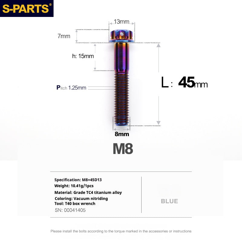 SPARTS A3 Series M8 L10-120mm Blue Titanium Screws Motorcycle Auto