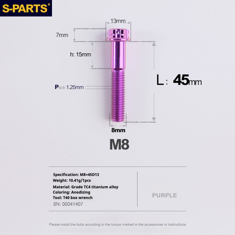 SPARTS A3 Series M8 L10-120mm Purple Titanium Screws Motorcycle Auto