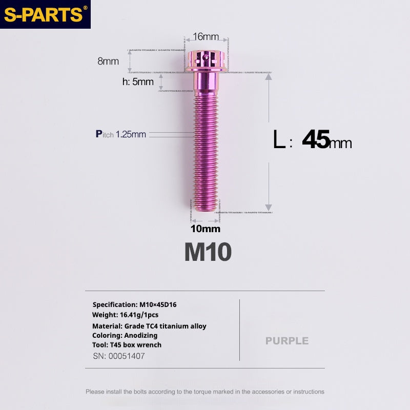 SPARTS Purple A3 Series M10 L12-120mm Titanium Screws Motorcycle Auto