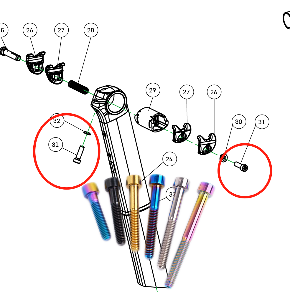 Compatible with Canyon Aeroad CFR/CF SLX – Full Titanium Bolt Upgrade Kit-Handlebar, Stem, Seatpost, Saddle, Derailleur