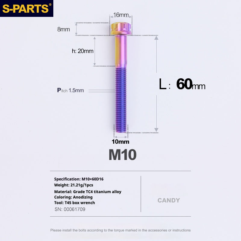 SPARTS Candy Color A3 Series M10 L12-120mm Titanium Screws Motorcycle Auto