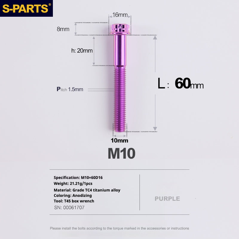 SPARTS Purple A3 Series M10 L12-120mm Titanium Screws Motorcycle Auto