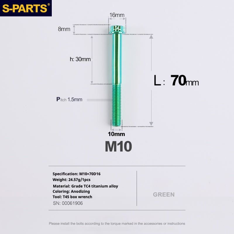 SPARTS Green A3 Series M10 L12-120mm Titanium Screws Motorcycle Auto