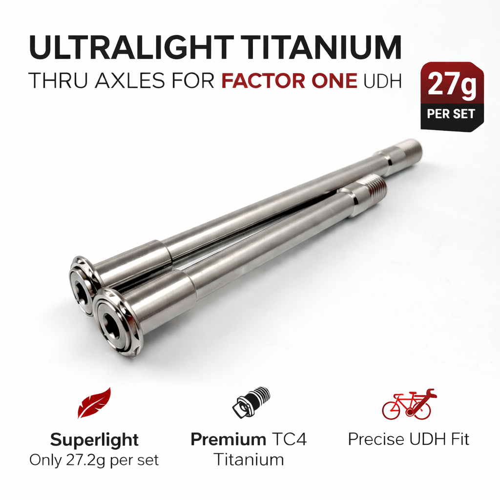 Custom Titanium Ultralight Thru Axle Set for FACTOR ONE UDH Road Bike – 27g Front & Rear