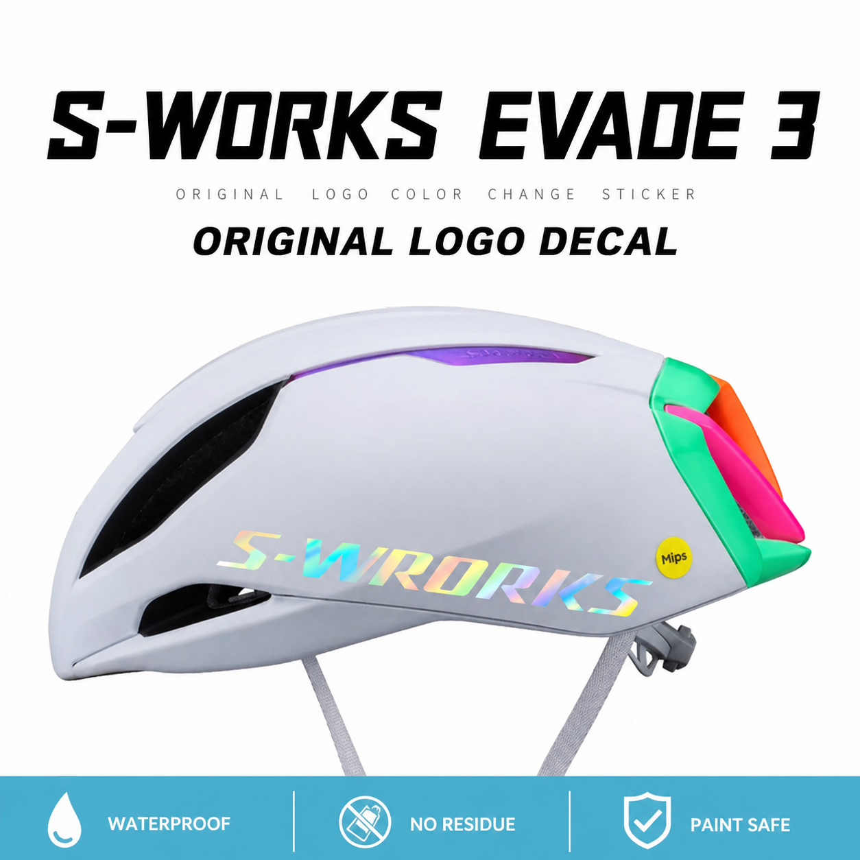 S-Works Evade 3 Helmet Decal Sticker Kit for Specialized Road Bike Helmet Logo Color Change