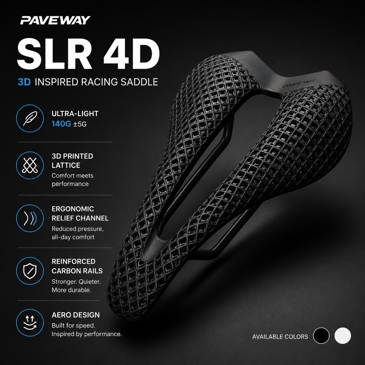 PAVEWAY SLR 4D 3D Inspired Ultra-Light Carbon Racing Saddle | 145g Aero Road Bike Saddle
