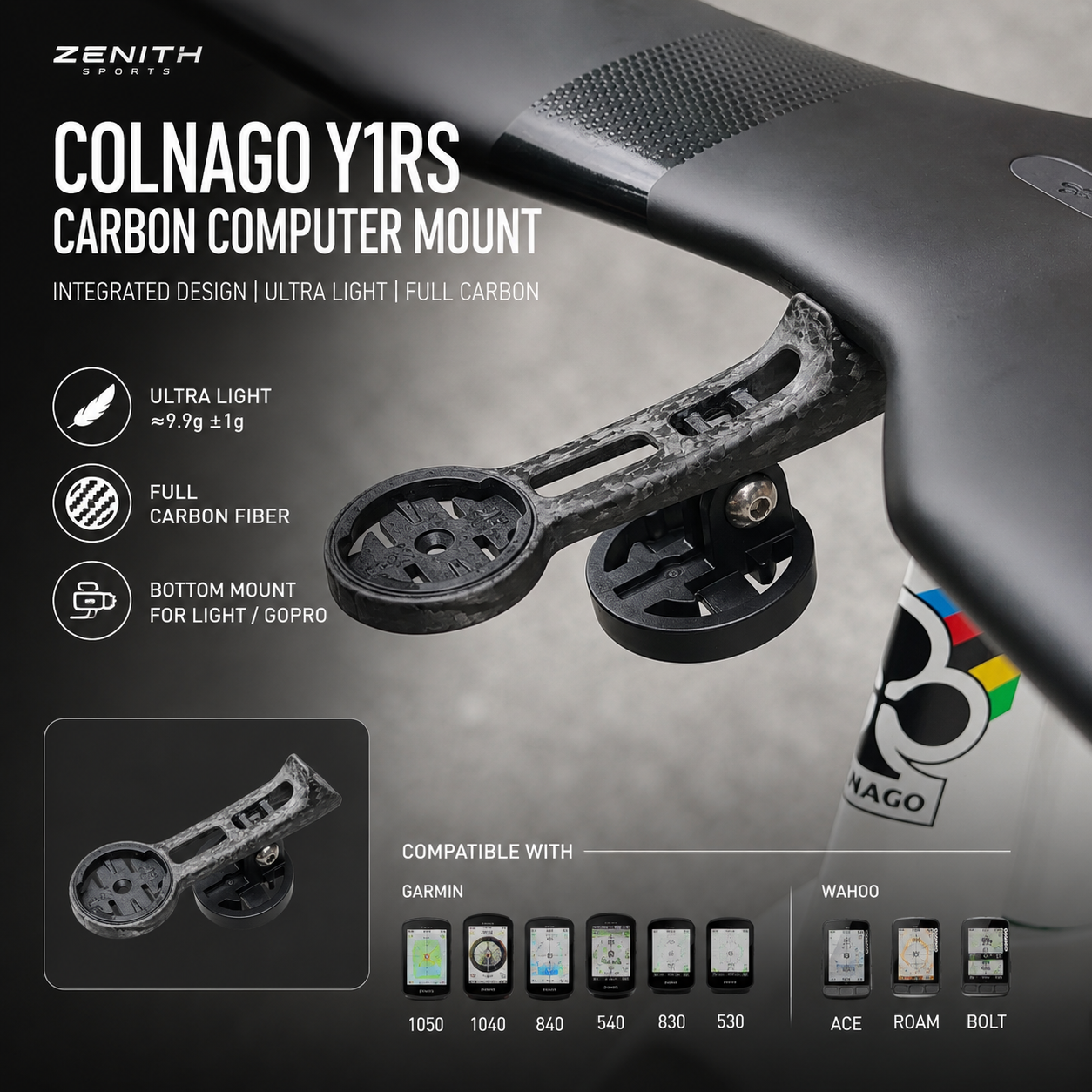 Zenith Sports Colnago Y1RS Integrated Carbon Computer Mount for Garmin / Wahoo