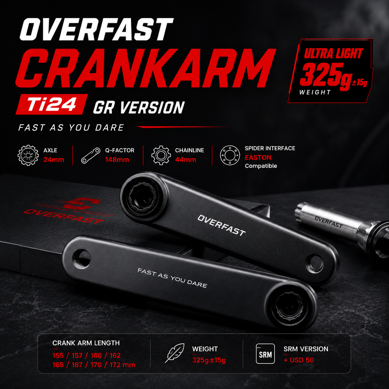 OVERFAST VELA Aero Carbon Crankset for Road Bikes | DUB / Ti24 | SRM & SIGEYI Compatible
