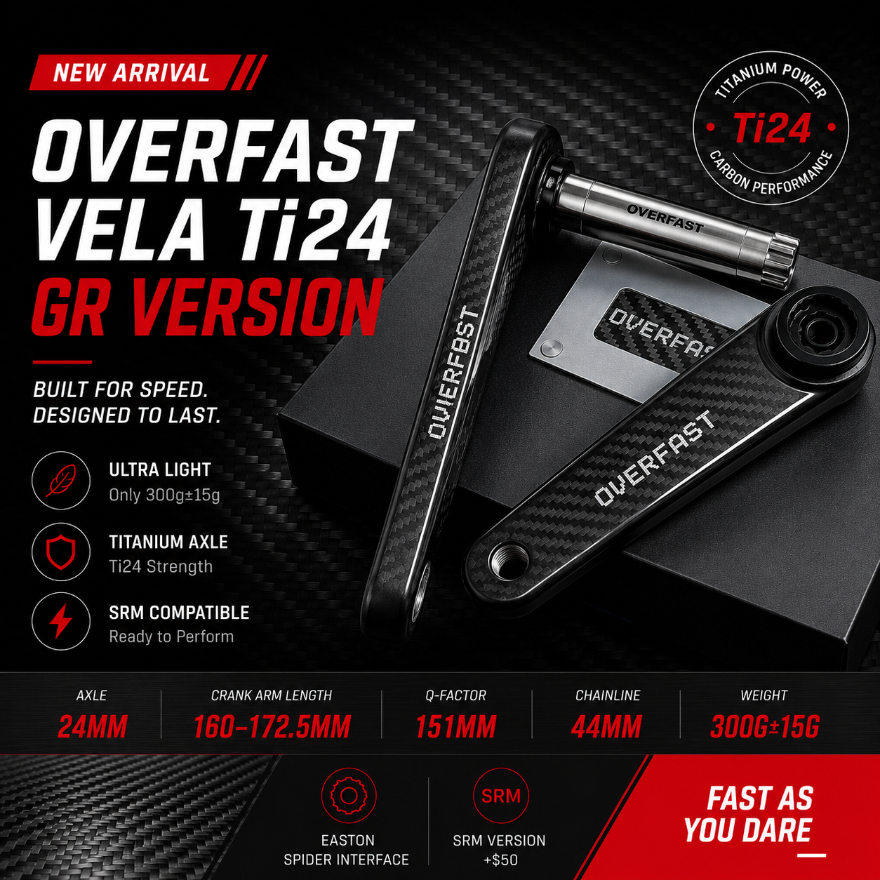 OVERFAST VELA Ti24 GR Carbon Crankset for Gravel Bikes | Ultra-Light Gravel Race Crankset
