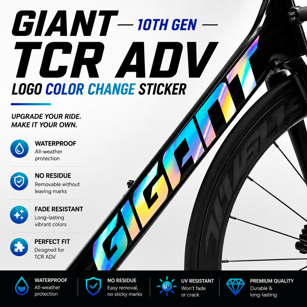 2025 Giant TCR Advanced Gen 10 Frame Logo Decals | Custom Waterproof OEM Overlay Stickers