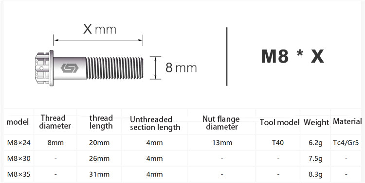 S-PARTS electric motorcycle titanium alloy disc brake disc M8 step screw