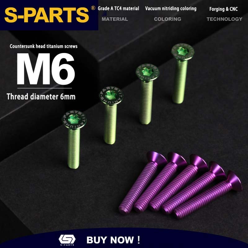 Tornillos de aleación de titanio para bicicleta de carretera con cabeza avellanada multicolor M6*12/16/18/20/25/30/35 mm S-PARTS