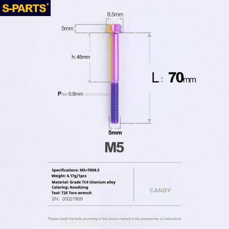 SPARTS Candy Color A3 Series M5 L06-95mm Titanium Screws Motorcycle Auto