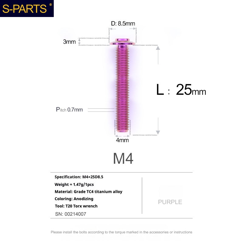 SPARTS A3 Umbrella Head Series M4 L06-35mm D8.5 Titanium Screws Motorcycle Car