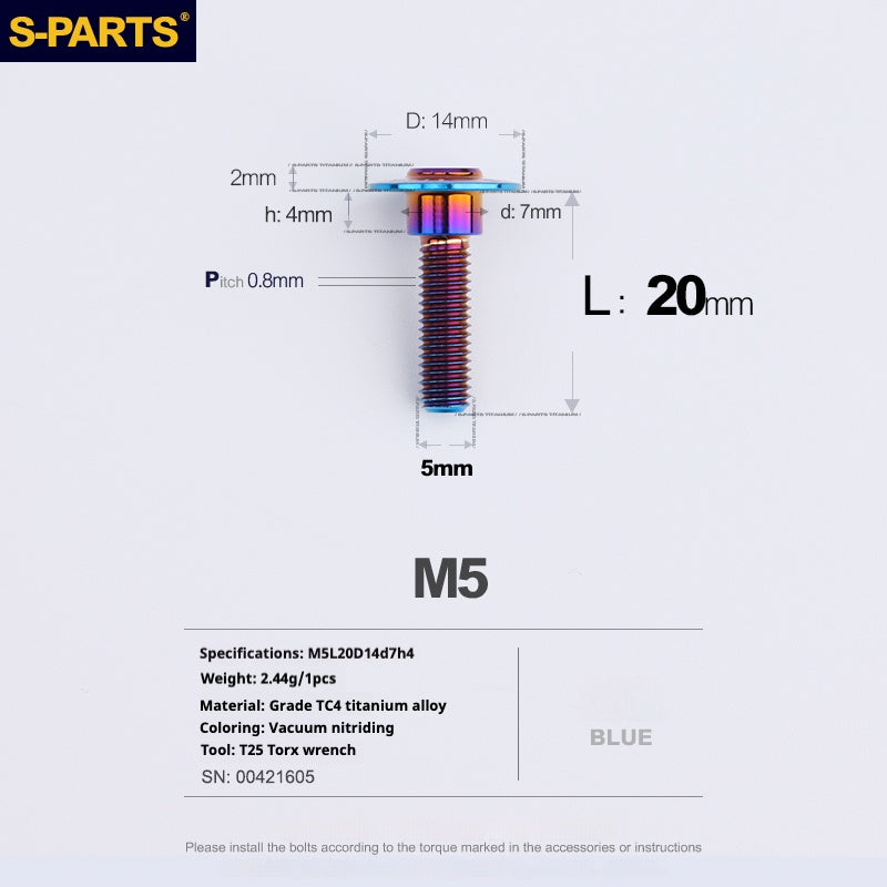 Tornillos de titanio azul M5 para cabezal de paraguas SPARTS A3 para motocicleta y automóvil