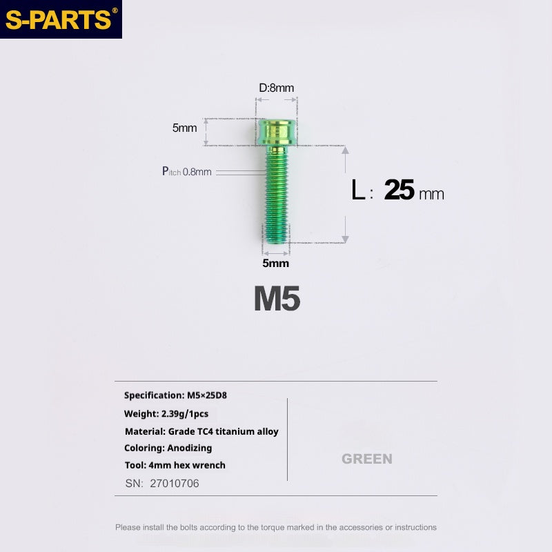 S-PARTS M5x10-35mm Titanium Alloy Screw Cylindrical Head Ultra Light