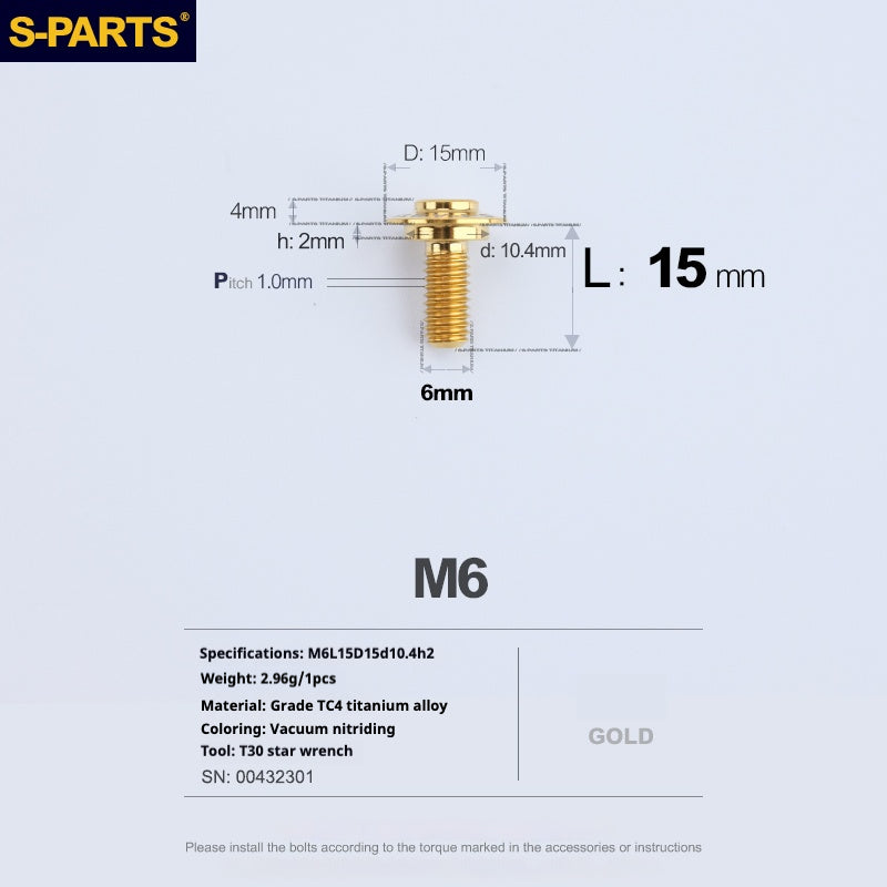 SPARTS A3 Umbrella Head Step Series M6 Golden Titanium Screws Motorcycle Auto