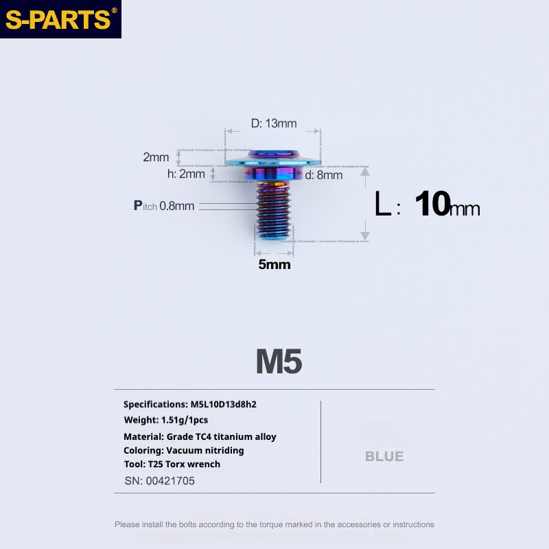 Tornillos de titanio azul M5 para cabezal de paraguas SPARTS A3 para motocicleta y automóvil