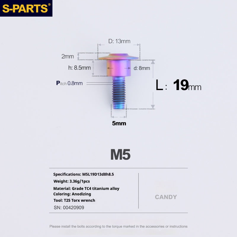 SPARTS A3 Umbrella Head Step Series M5 Candy Color Titanium Screws Motorcycle Auto