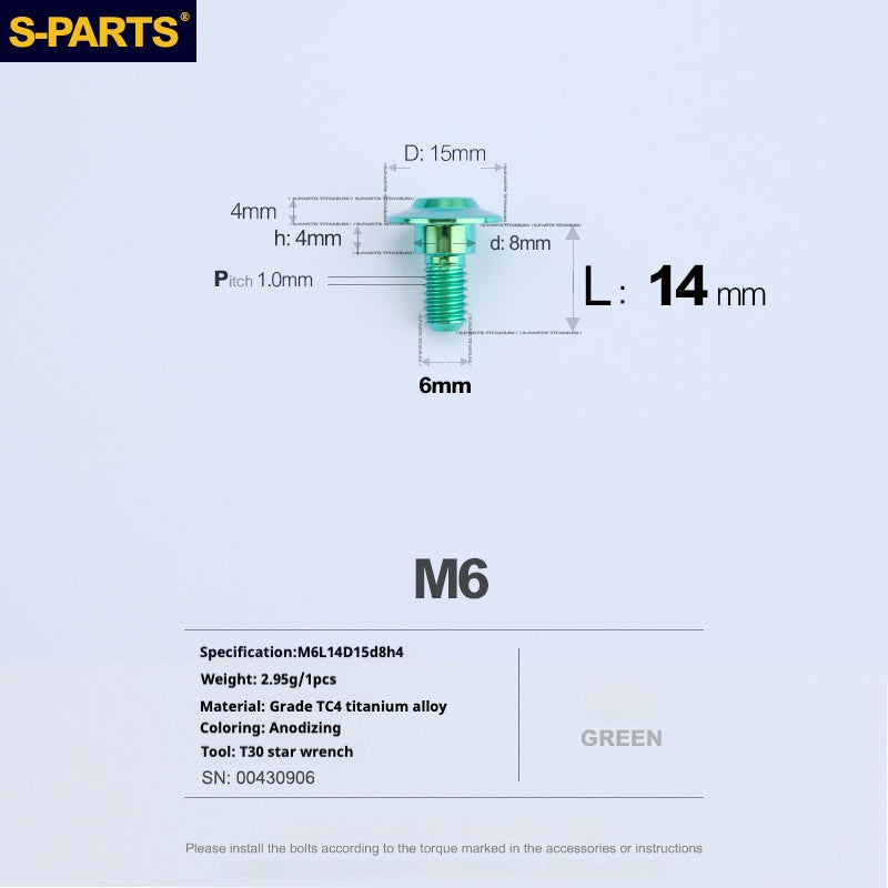 SPARTS A3 Umbrella Head Step Series M6 Green Titanium Screws Motorcycle Auto