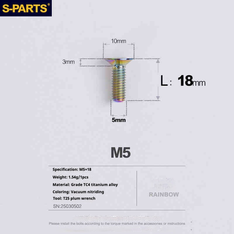 Tornillos de titanio de cabeza avellanada serie M5 L06-55 mm de SPARTS