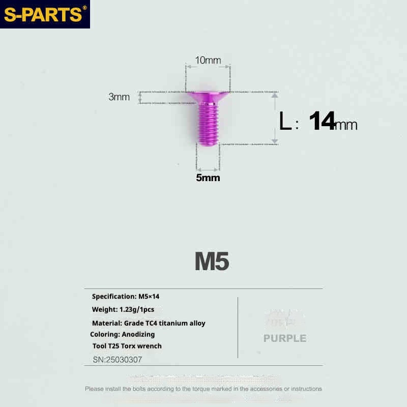 Tornillos de titanio de cabeza avellanada serie M5 L06-55 mm de SPARTS