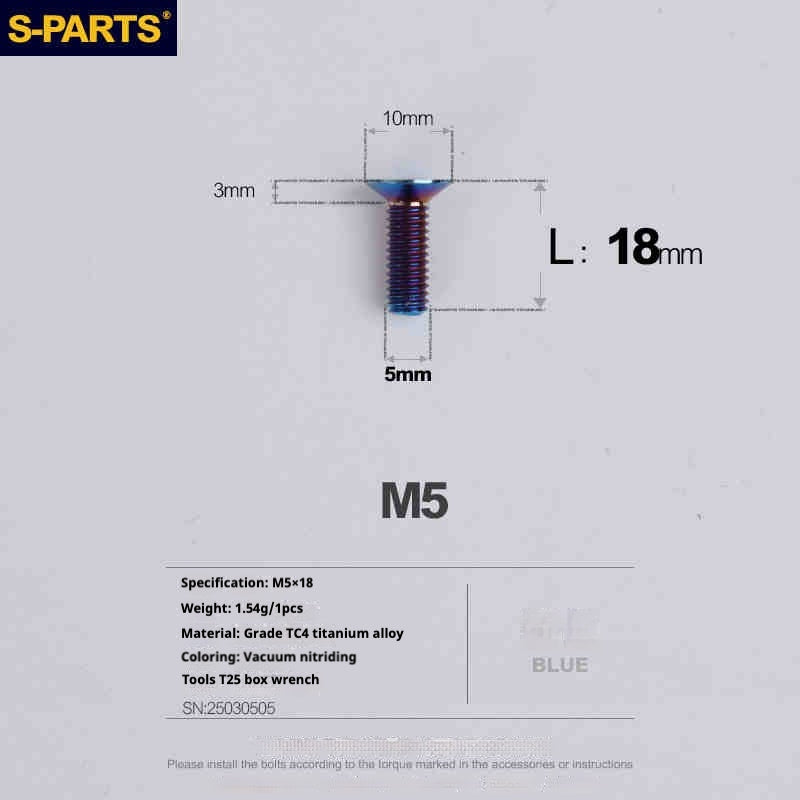 Tornillos de titanio de cabeza avellanada serie M5 L06-55 mm de SPARTS